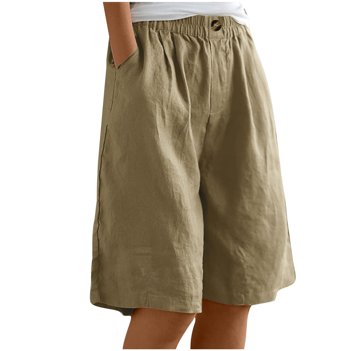 Women's Cotton And Linen Cropped Loose High Waist Shorts NorixaFashion.com