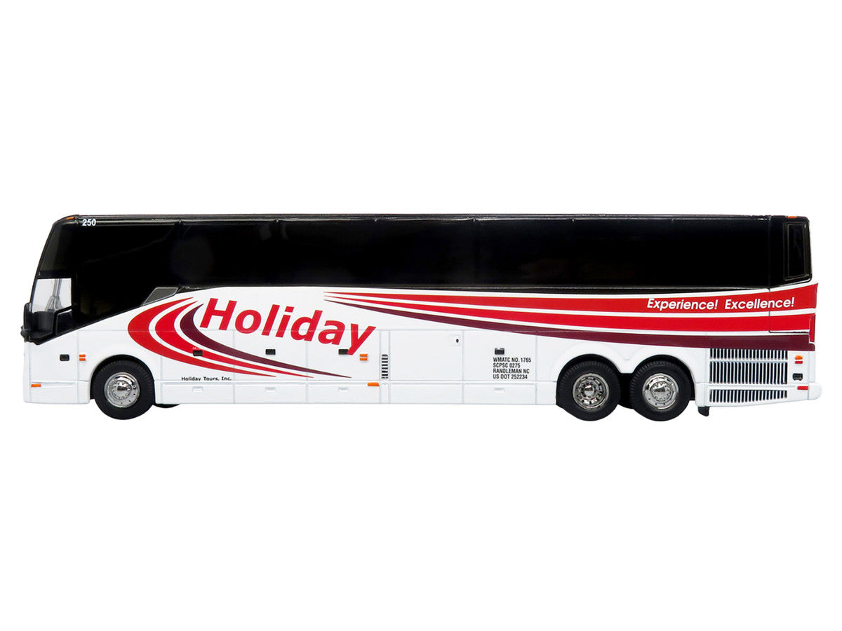 Prevost H3-45 Coach Bus "Holiday Tours" White with Red Graphics Limited Edition 1/64 Diecast Model by Iconic Replicas LuxuryLifeWay Online Store