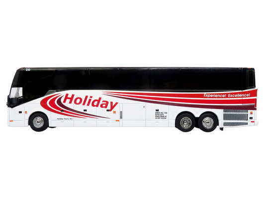 Prevost H3-45 Coach Bus "Holiday Tours" White with Red Graphics Limited Edition 1/64 Diecast Model by Iconic Replicas LuxuryLifeWay Online Store