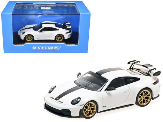 2025 Porsche 911 (992.2) GT3 Weissach Package White with Carbon Stripe Limited Edition to 240 pieces Worldwide 1/64 Diecast Model Car by Minichamps LuxuryLifeWay Online Store