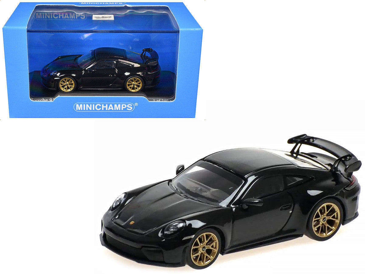 2025 Porsche 911 (992.2) GT3 Weissach Package Black with Carbon Stripe Limited Edition to 240 pieces Worldwide 1/64 Diecast Model Car by Minichamps LuxuryLifeWay Online Store