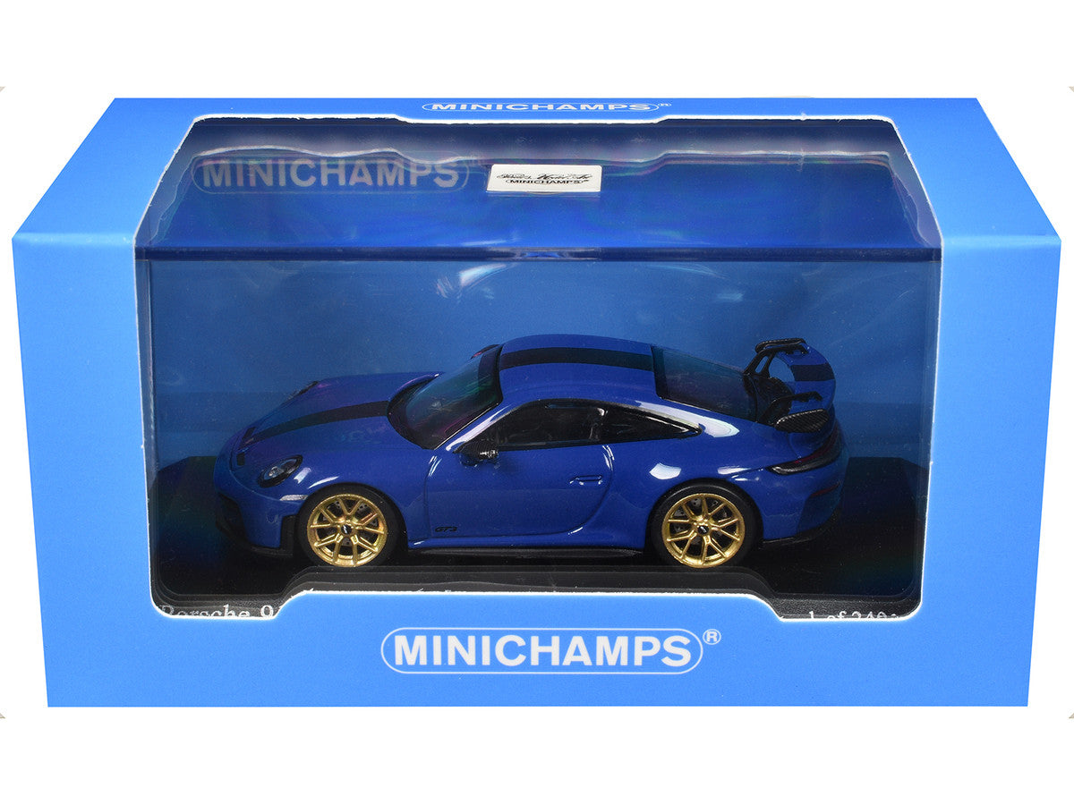 2025 Porsche 911 (992.2) GT3 Weissach Package Blue with Carbon Stripe Limited Edition to 240 pieces Worldwide 1/64 Diecast Model Car by Minichamps LuxuryLifeWay Online Store