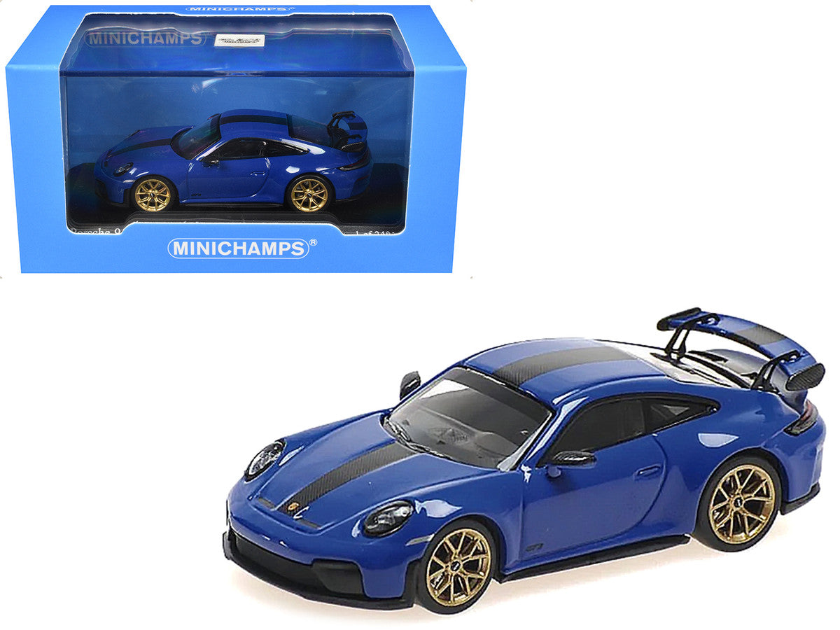 2025 Porsche 911 (992.2) GT3 Weissach Package Blue with Carbon Stripe Limited Edition to 240 pieces Worldwide 1/64 Diecast Model Car by Minichamps LuxuryLifeWay Online Store