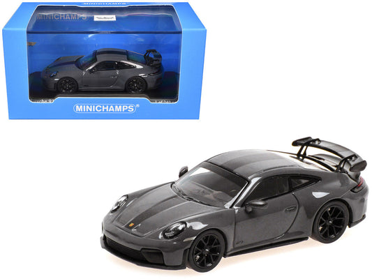 2025 Porsche 911 (992.2) GT3 Weissach Package Gray with Carbon Stripe Limited Edition to 240 pieces Worldwide 1/64 Diecast Model Car by Minichamps LuxuryLifeWay Online Store
