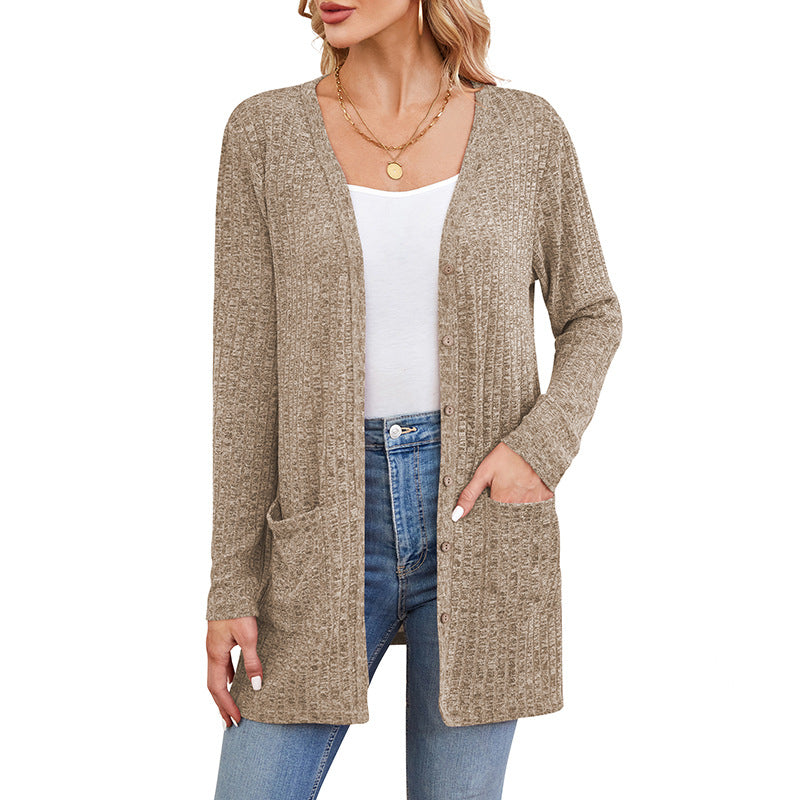 Fall Women's Clothing Sunken Stripe Solid Color Long Sleeve Women's Sweater NorixaFashion.com