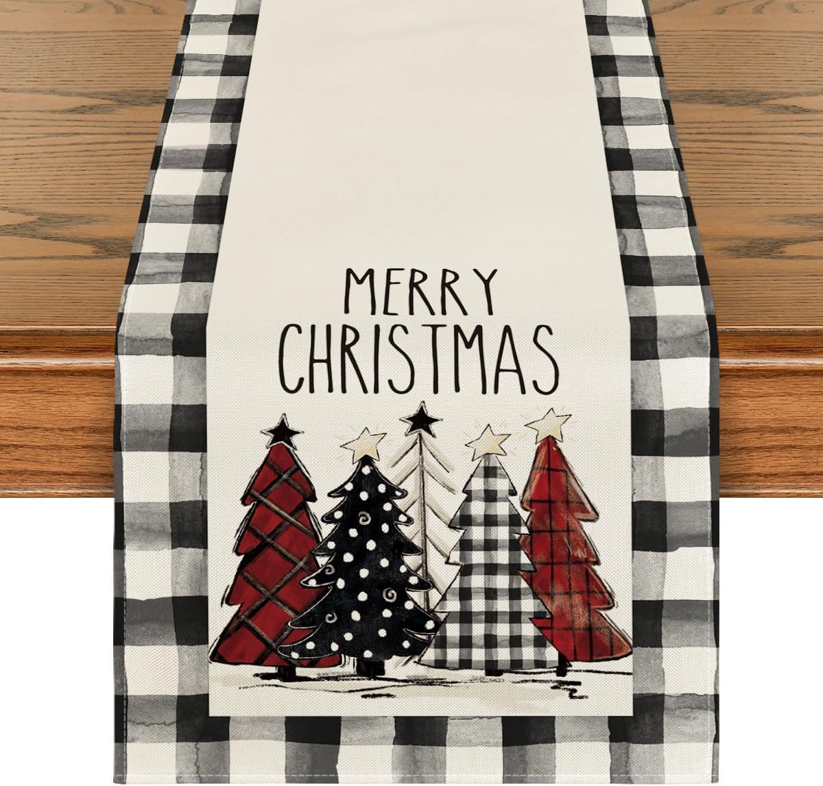 Christmas Trees Merry Xmas Table Runner, Seasonal Winter Holiday Kitchen Dining Table Decoration For Indoor Outdoor Home Party Decor 13 X 72 Inch PearlNestDecor.com