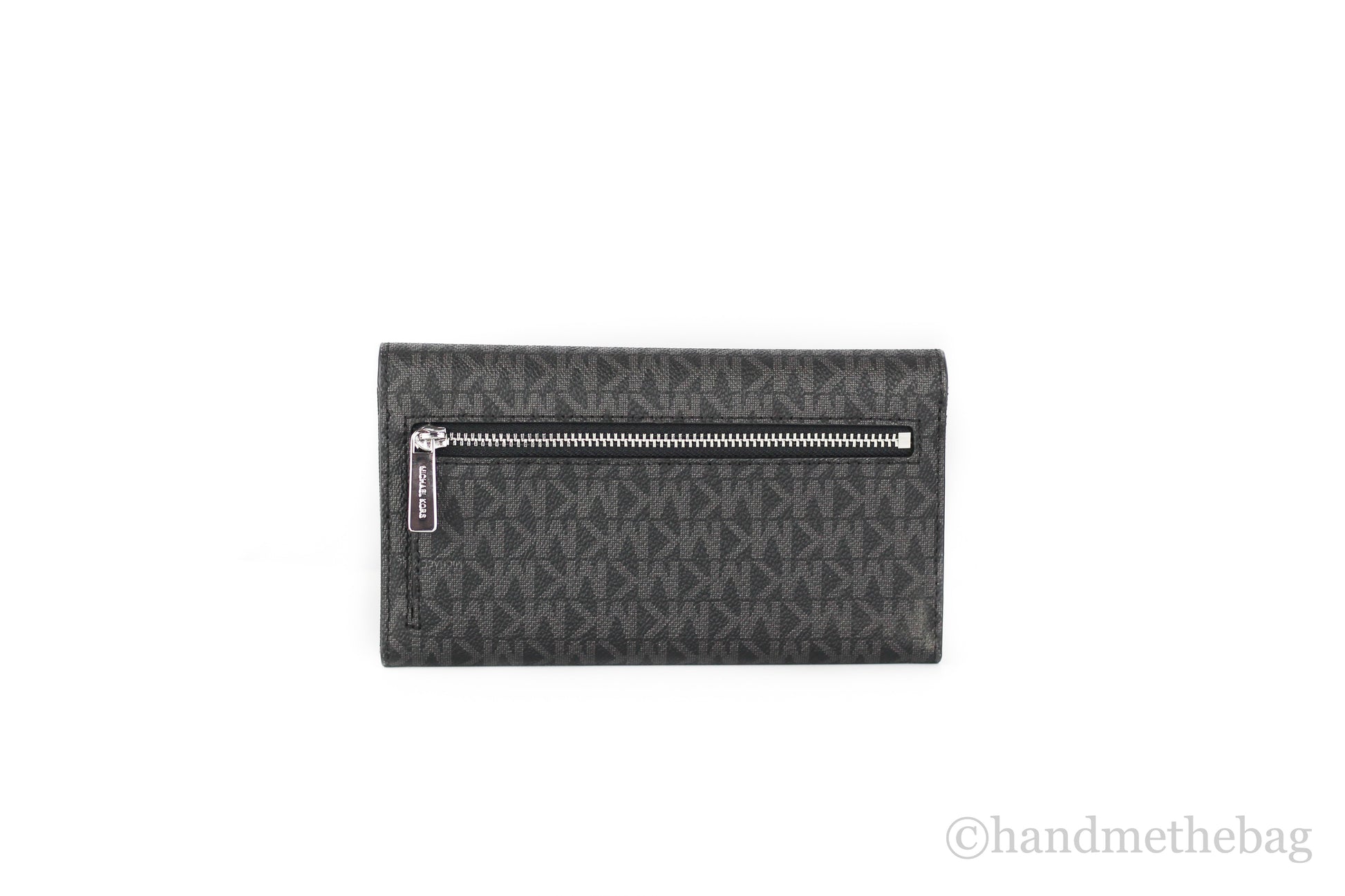 Michael Kors Jet Set Travel Black Logo Large Trifold Wallet LadyShow.Store