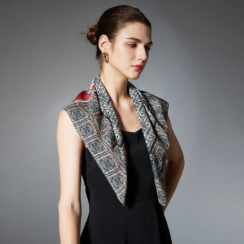 Elegant Printed Silk Square Scarf NorixaFashion.com