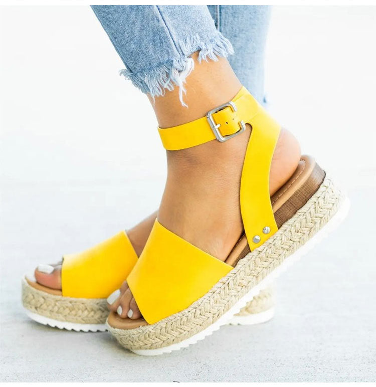 Plus Size Women's Thick Sole Leopard Print Round Toe Belt Buckle Fashion Casual Sandals LadyShow.Store