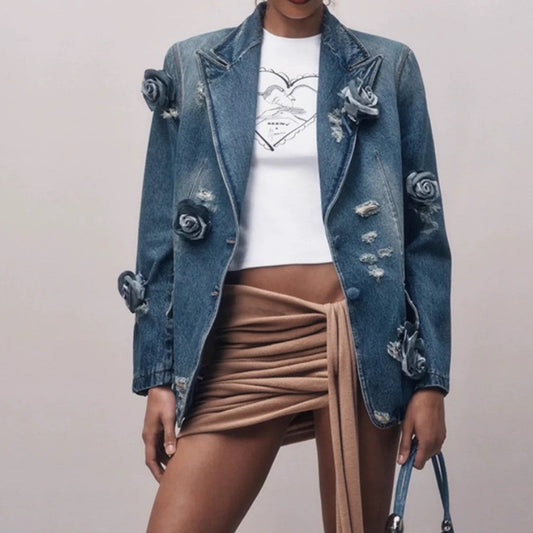 Retro Distressed 3D Rose Flower Ripped Do The Old Cowboy Coat Best YouTube Store