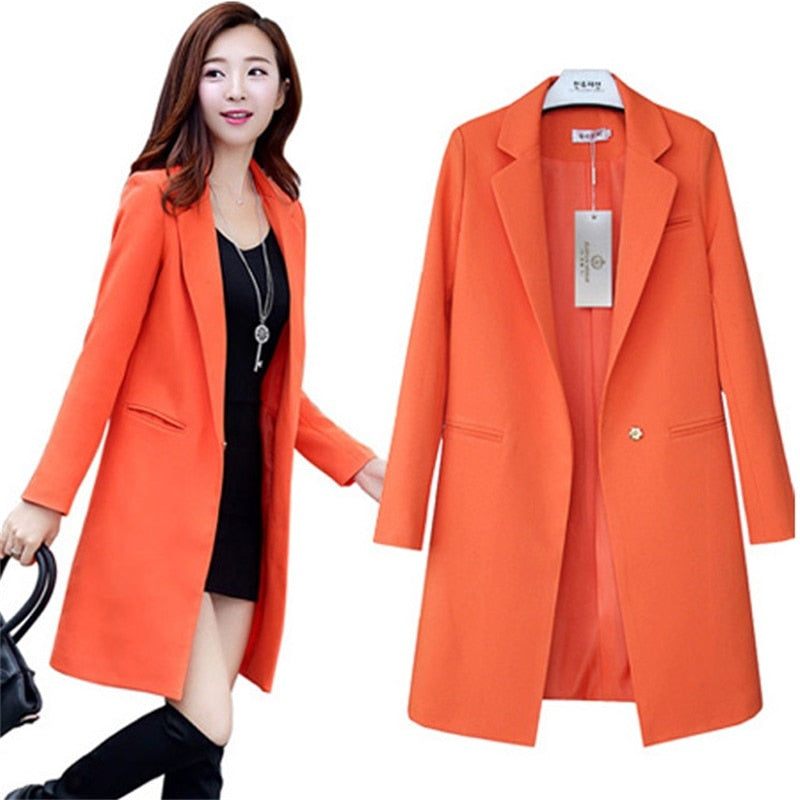 Chic Long Blazer, Slim Fit, Versatile Solid Jacket Pi-Mart
