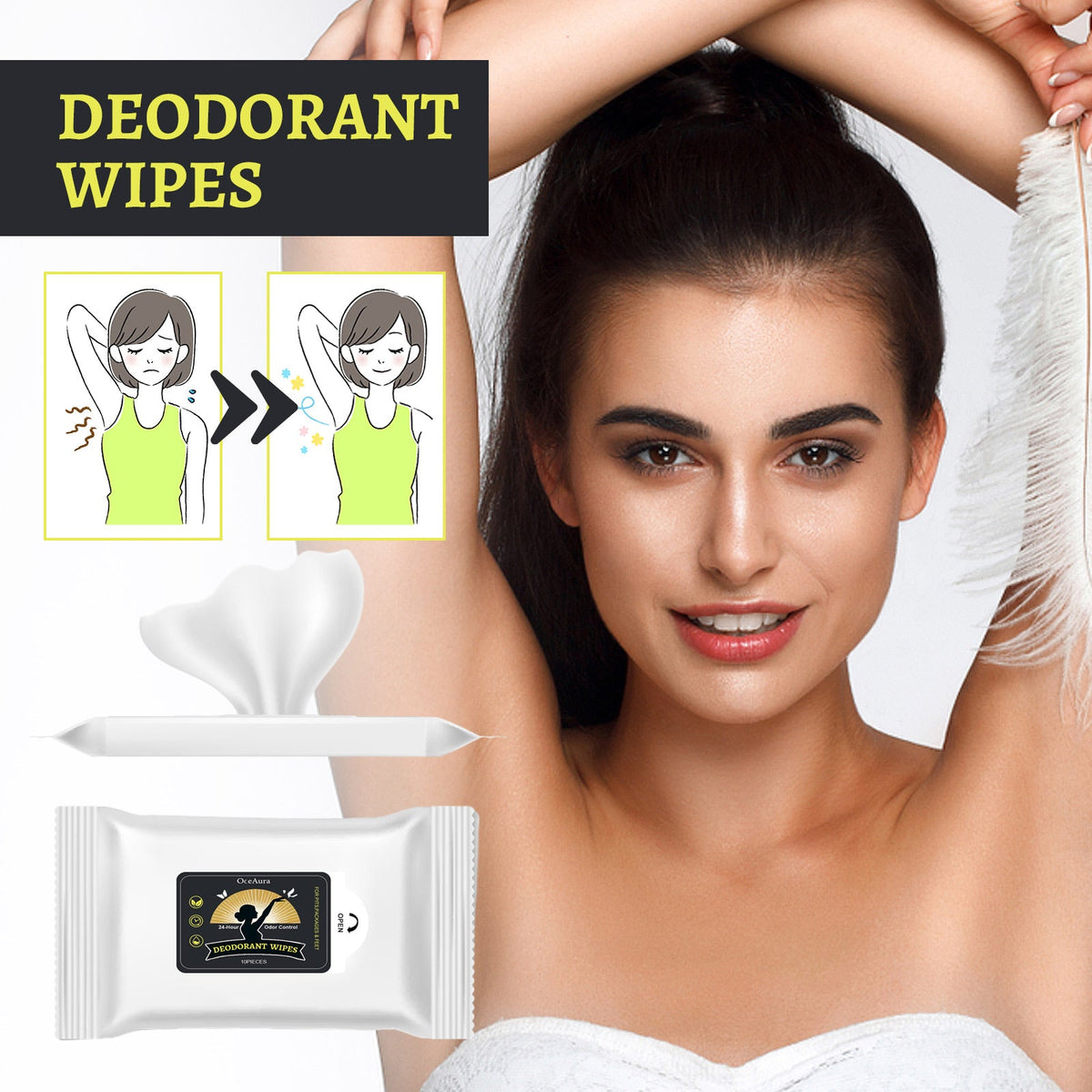10 Pieces1bag Of Odor Deodorizing Wet Wipes Tri Light Beauty