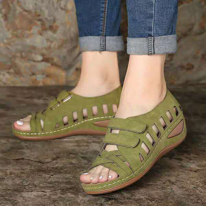 European And American Large Size Hollow Platform Velcro Sandals LadyShow.Store