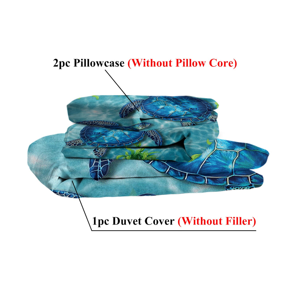 Sea Turtle Pattern Duvet Cover Set 3 Pieces King Size Soft Bedding Set With 2 Pilowcases With Zipper Closure For Home Bedroom For All Seasons PearlNestDecor.com