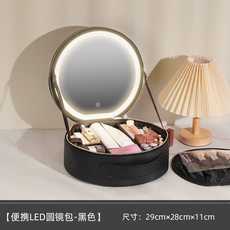 Round Makeup Bag with Mirror and LED Light (Large Capacity) LadyShow.Store