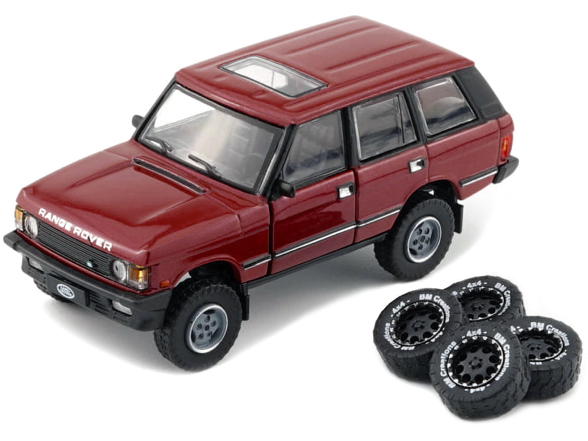 Land Rover Range Rover Classic LSE RHD (Right Hand Drive) Red with Sunroof with Extra Wheels 1/64 Diecast Model Car by BM Creations LuxuryLifeWay Online Store