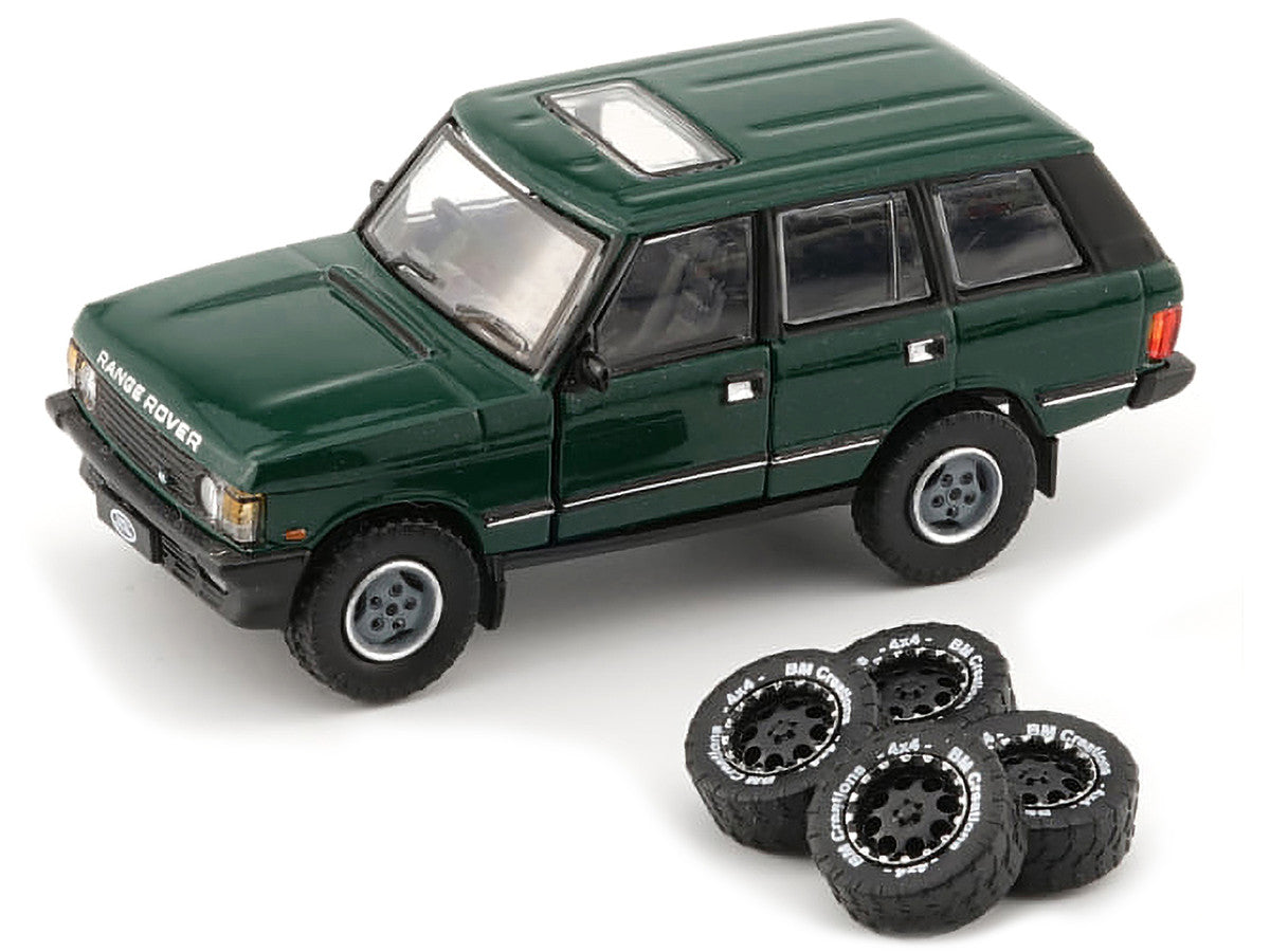 Land Rover Range Rover Classic LSE RHD (Right Hand Drive) Green with Sunroof with Extra Wheels 1/64 Diecast Model Car by BM Creations LuxuryLifeWay Online Store
