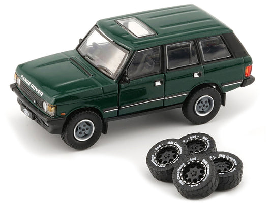 Land Rover Range Rover Classic LSE RHD (Right Hand Drive) Green with Sunroof with Extra Wheels 1/64 Diecast Model Car by BM Creations LuxuryLifeWay Online Store