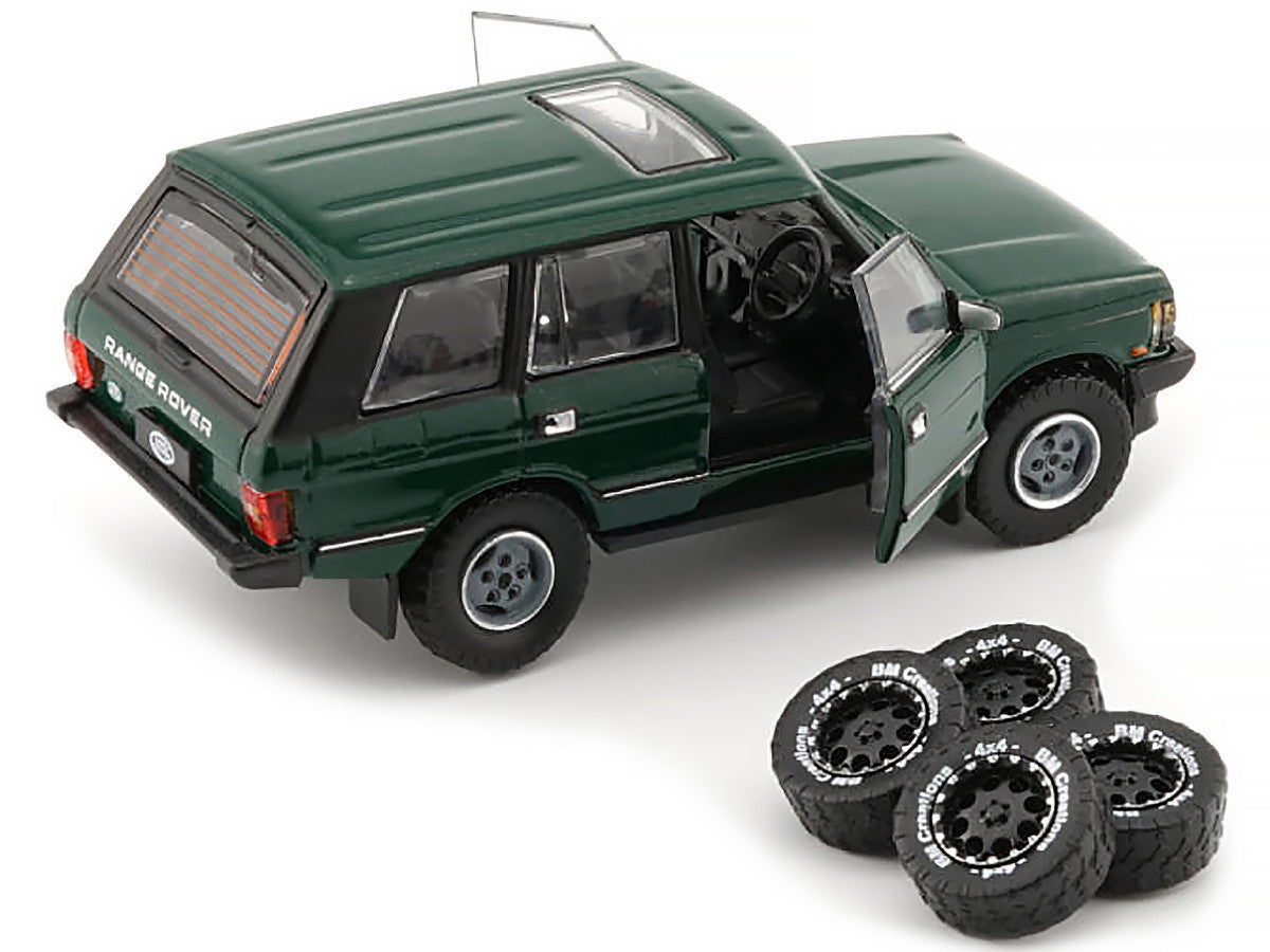 Land Rover Range Rover Classic LSE RHD (Right Hand Drive) Green with Sunroof with Extra Wheels 1/64 Diecast Model Car by BM Creations LuxuryLifeWay Online Store