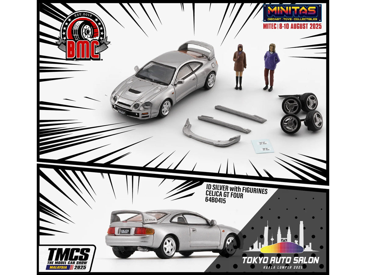 Toyota Celica GT-Four RHD (Right Hand Drive) ID Silver Metallic with 2 Figures and Accessories 1/64 Diecast Model Car by BM Creations LuxuryLifeWay Online Store
