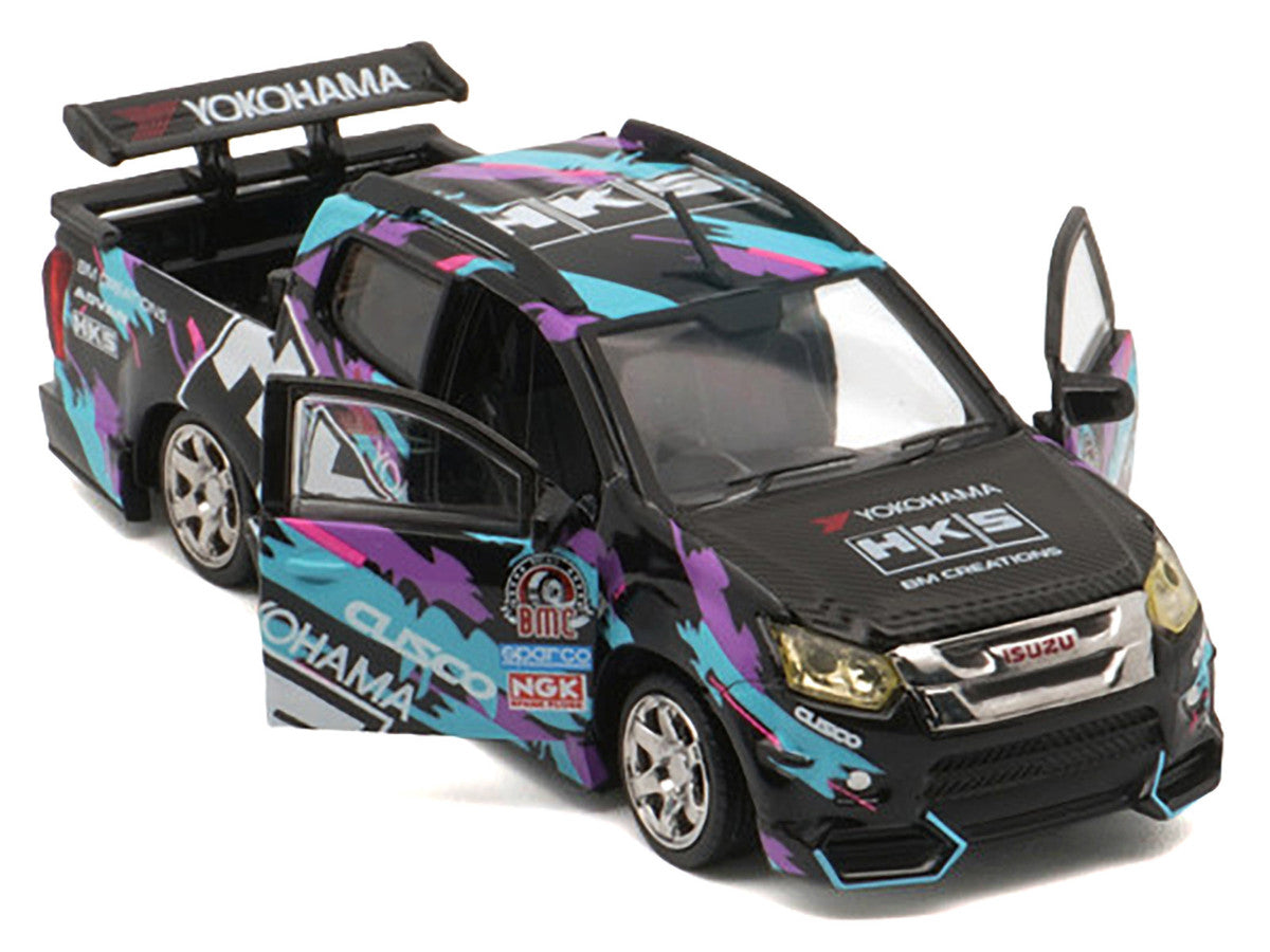 Isuzu D-Max Lowrider Pickup Truck RHD (Right Hand Drive) "HKS" Black with Graphics "Thailand Diecast Expo 2025" 1/64 Diecast Model Car by BM Creations LuxuryLifeWay Online Store