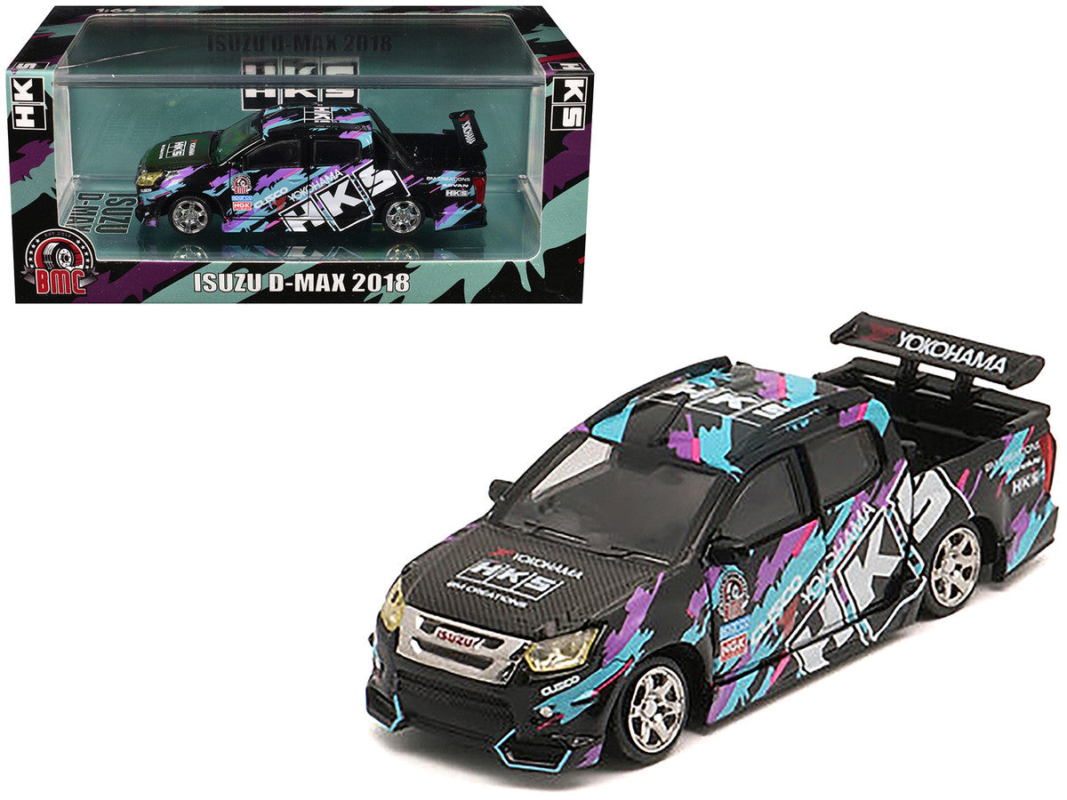 Isuzu D-Max Lowrider Pickup Truck RHD (Right Hand Drive) "HKS" Black with Graphics "Thailand Diecast Expo 2025" 1/64 Diecast Model Car by BM Creations LuxuryLifeWay Online Store