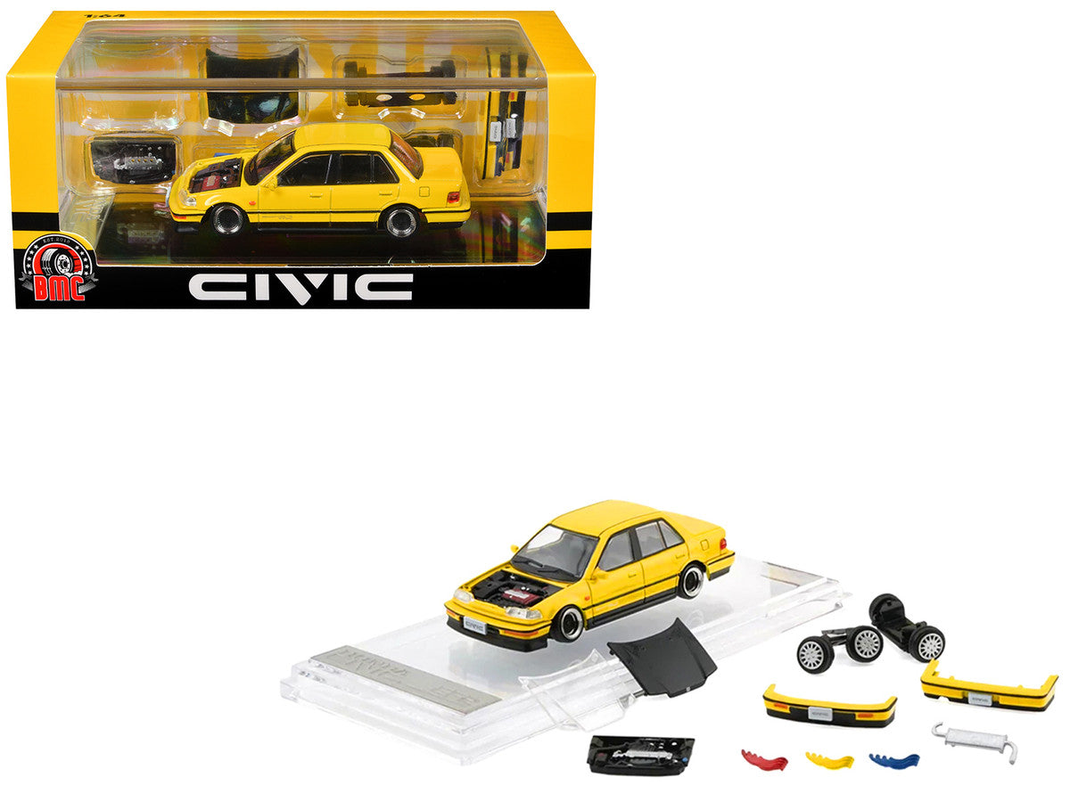 Honda Civic EF2 Custom Yellow with Alternate Parts 1/64 Diecast Model Car by BM Creations LuxuryLifeWay Online Store