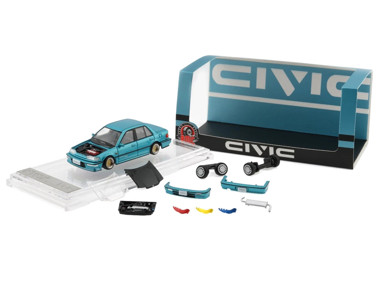 Honda Civic EF2 Custom Blue Metallic with Alternate Parts 1/64 Diecast Model Car by BM Creations LuxuryLifeWay Online Store