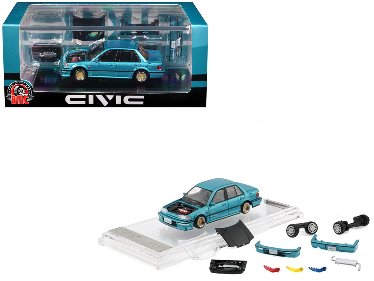 Honda Civic EF2 Custom Blue Metallic with Alternate Parts 1/64 Diecast Model Car by BM Creations LuxuryLifeWay Online Store