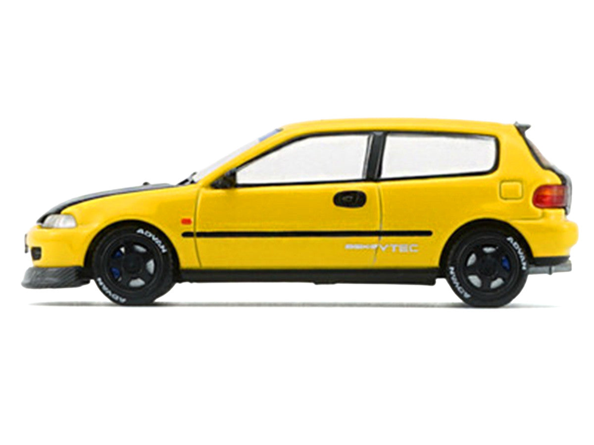 Honda Civic EG6 RHD (Right Hand Drive) Yellow with Carbon Hood with Alternates 1/64 Diecast Model Car by BM Creations LuxuryLifeWay Online Store
