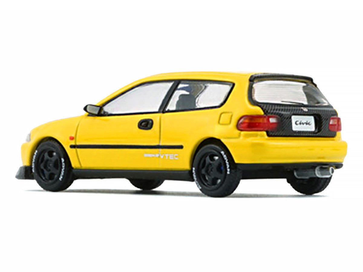 Honda Civic EG6 RHD (Right Hand Drive) Yellow with Carbon Hood with Alternates 1/64 Diecast Model Car by BM Creations LuxuryLifeWay Online Store