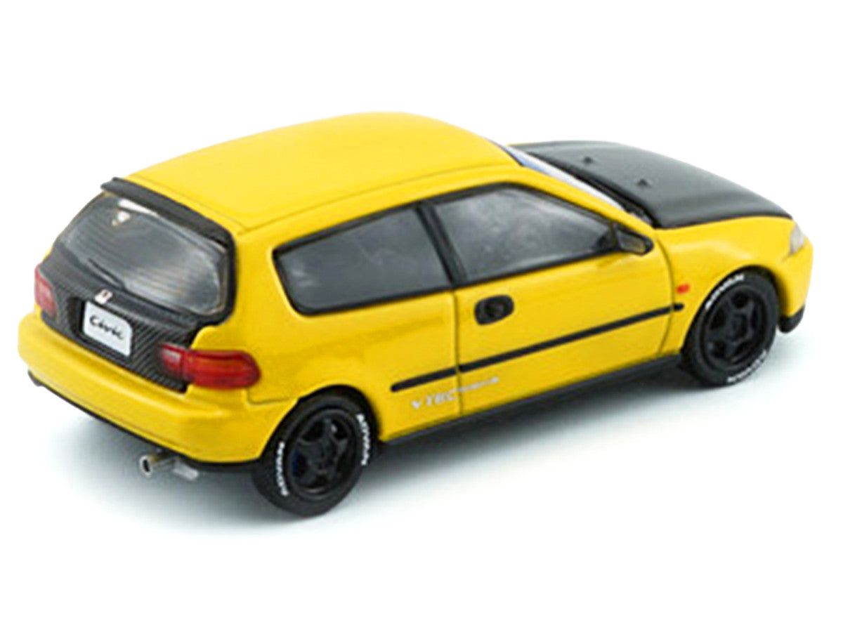 Honda Civic EG6 RHD (Right Hand Drive) Yellow with Carbon Hood with Alternates 1/64 Diecast Model Car by BM Creations LuxuryLifeWay Online Store