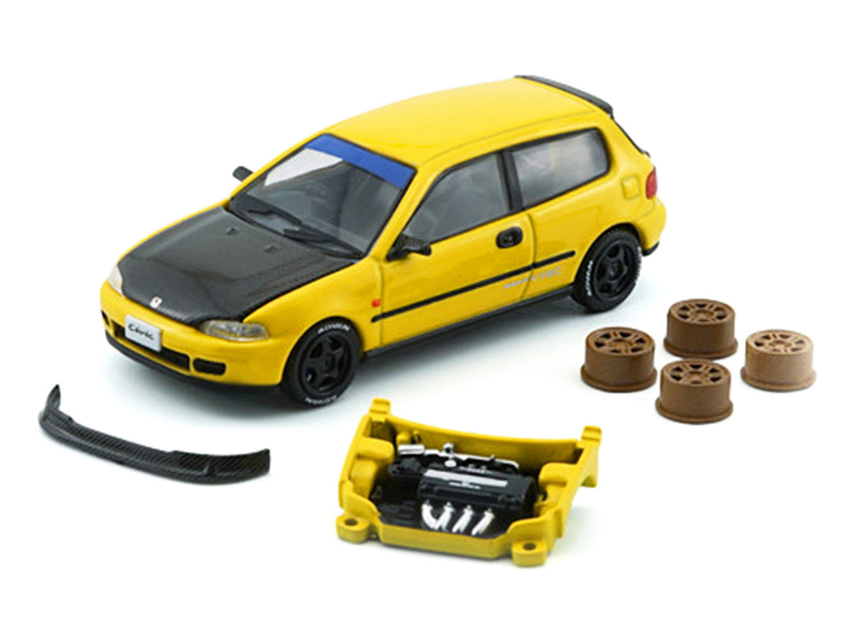 Honda Civic EG6 RHD (Right Hand Drive) Yellow with Carbon Hood with Alternates 1/64 Diecast Model Car by BM Creations LuxuryLifeWay Online Store