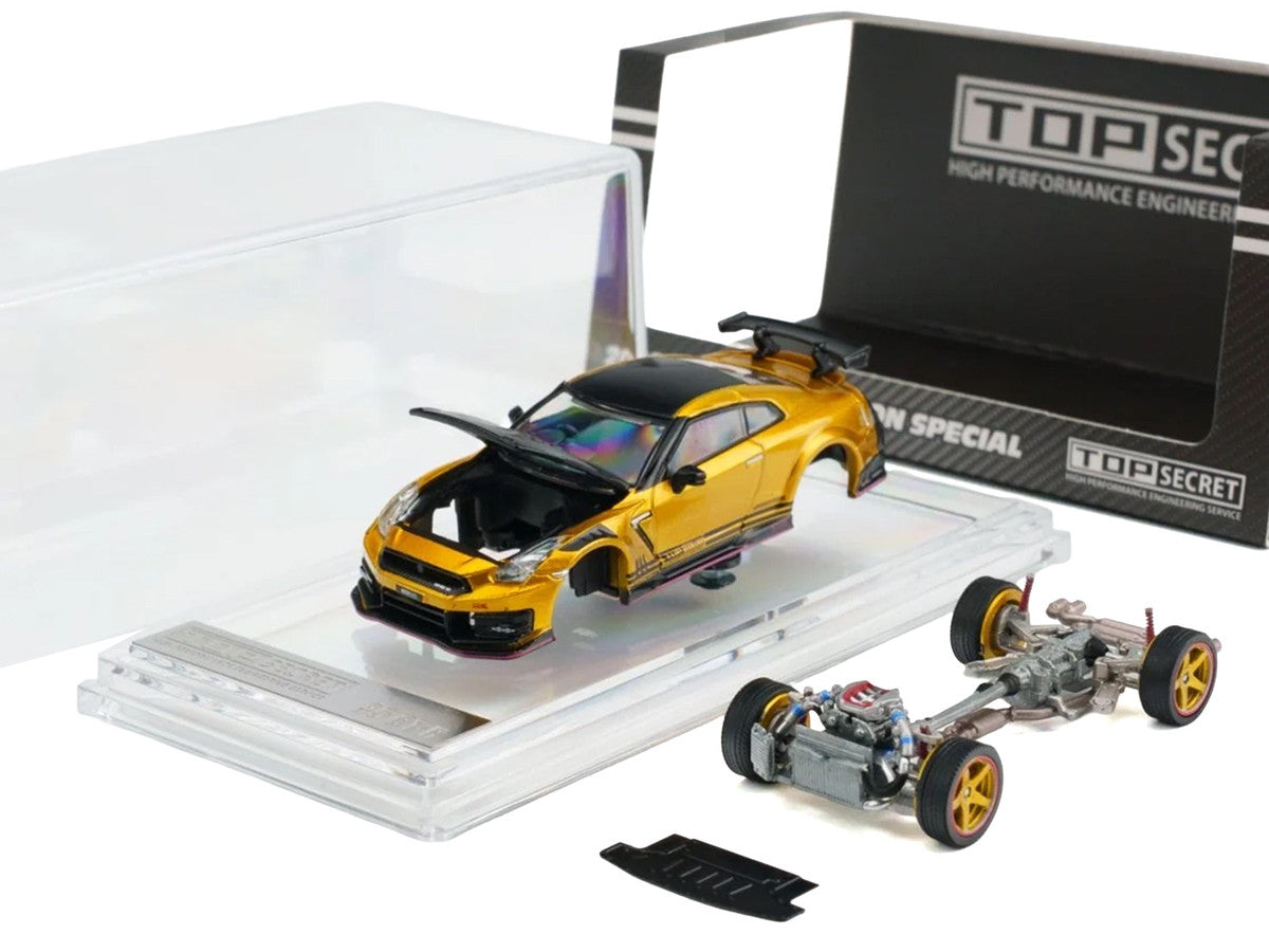 Nissan "Top Secret" GT-R (R35) RHD (Right Hand Drive) Gold Metallic with Carbon Hood and Top "Tokyo Auto Salon 2026" 1/64 Diecast Model Car by BM Creations LuxuryLifeWay Online Store