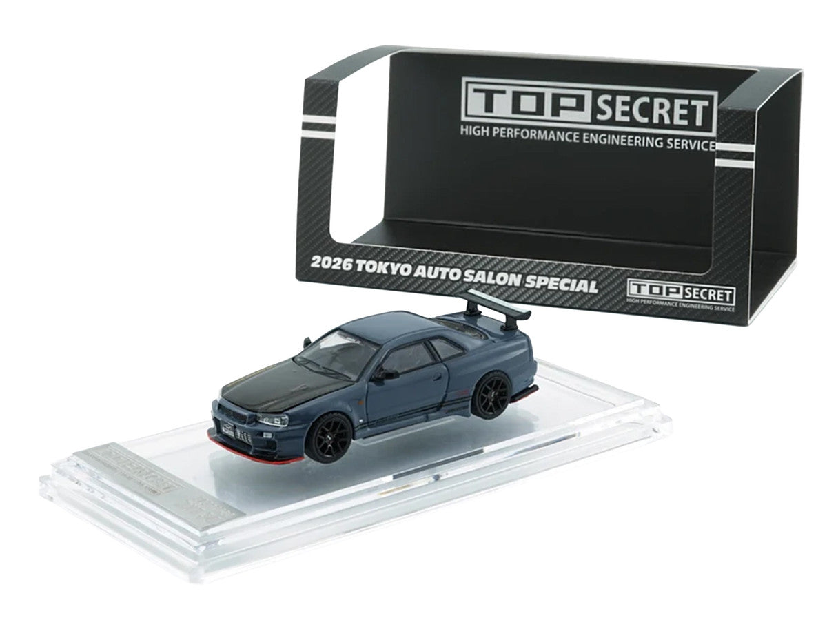 Nissan "Top Secret" Skyline GT-R (BNR34) RHD (Right Hand Drive) Stealth Gray with Carbon Hood "Tokyo Auto Salon 2026" 1/64 Diecast Model Car by BM Creations LuxuryLifeWay Online Store