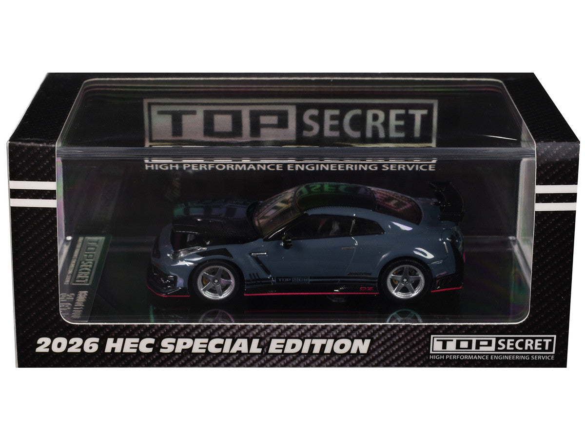 Nissan "Top Secret" GT-R (R35) RHD (Right Hand Drive) Stealth Gray with Carbon Hood and Top "Hobby Expo China 2026" 1/64 Diecast Model Car by BM Creations LuxuryLifeWay Online Store