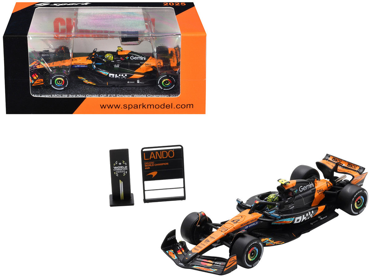 McLaren MCL39 #4 Lando Norris 3rd Place Formula One F1 "Abu Dhabi GP GP" (2025) "Drivers' World Champion 2025" with Pit Board 1/64 Model Car by Spark LuxuryLifeWay Online Store