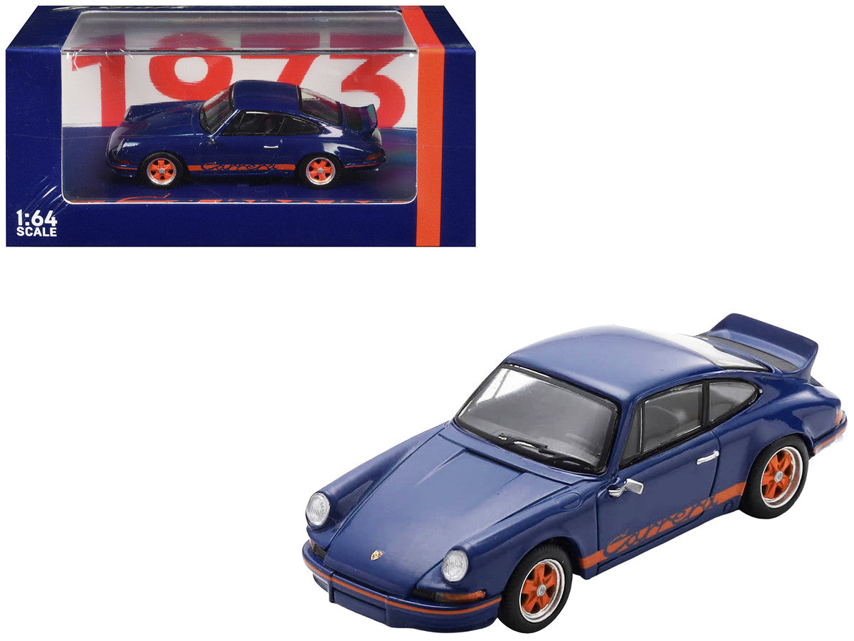 1973 Porsche 911 RS 2.7 Blue with Orange Stripes 1/64 Model Car by Spark LuxuryLifeWay Online Store