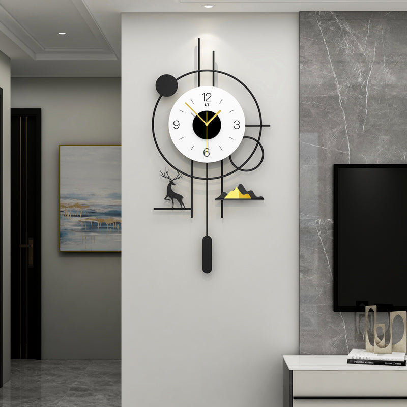 Modern Geometric Wall Clock Minimalist Metal Decor With Pendulum Design PearlNestDecor.com