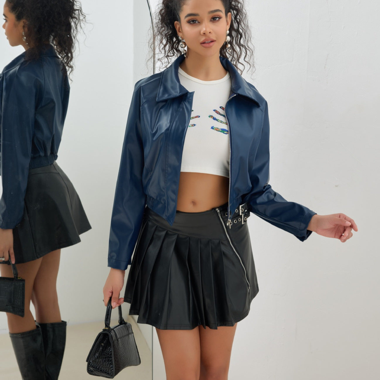 Leather Short Jacket Vintage Zipper American Casual Motorcycle LadyShow.Store