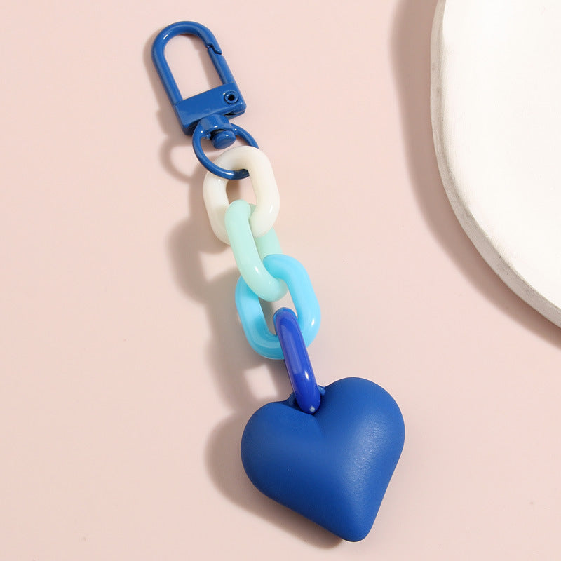 Black Blue Chain Love Heart Xiaohongshu Car Key Ring Hanging Ornaments LadyShow.Store