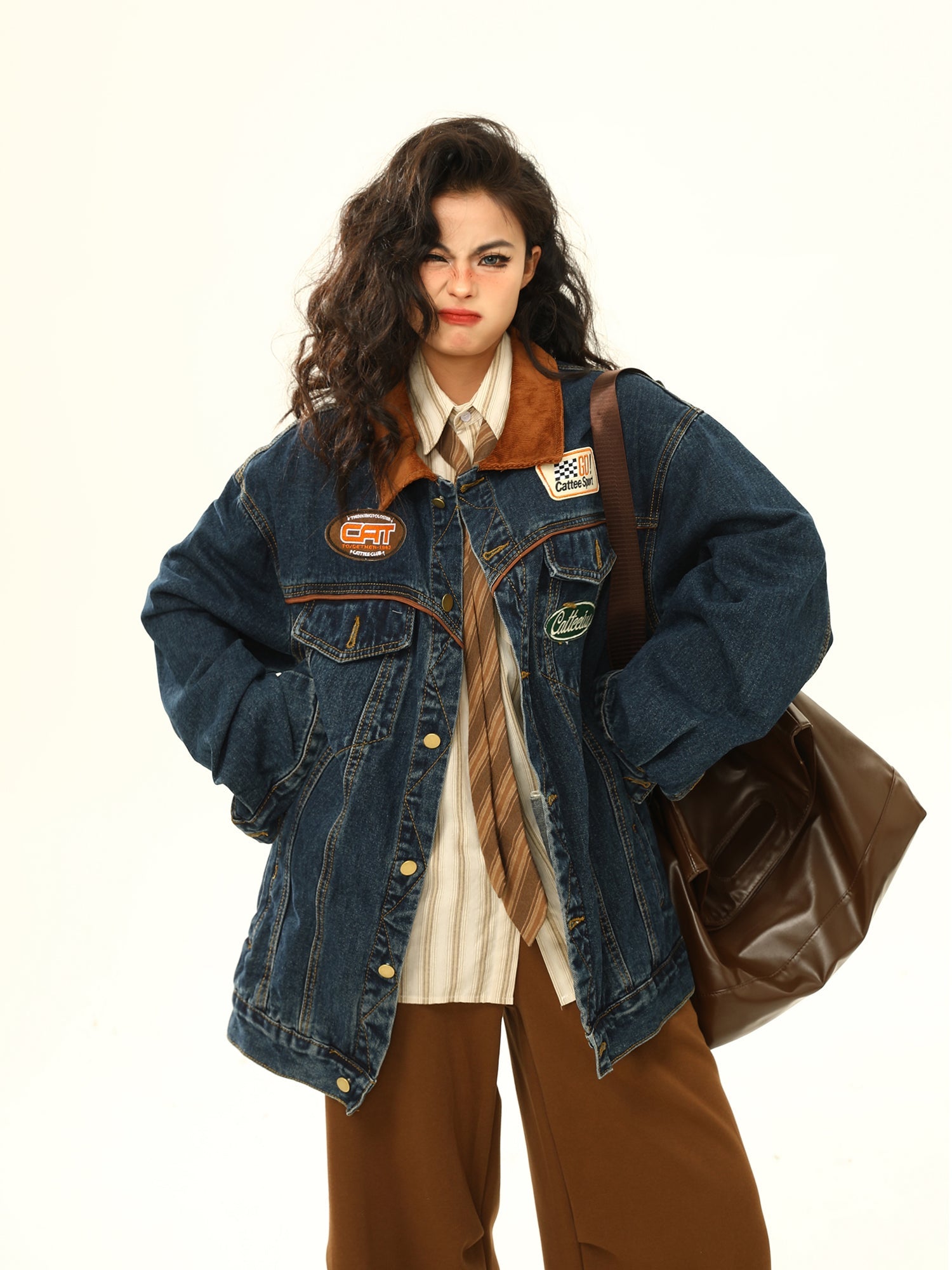Vintage Denim Jacket Men's And Women's Motorcycle Loose Lapels Jacket LadyShow.Store