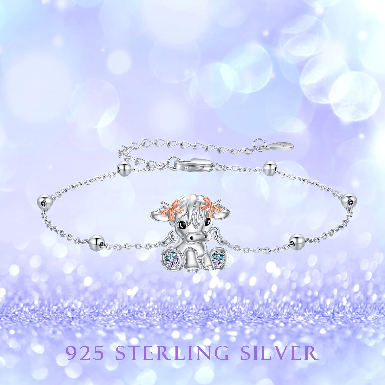 Highland Cow Bracelet Sterling Silver Scottish Cow Bracelet Cute Animal Jewelry for Women LadyShow.Store
