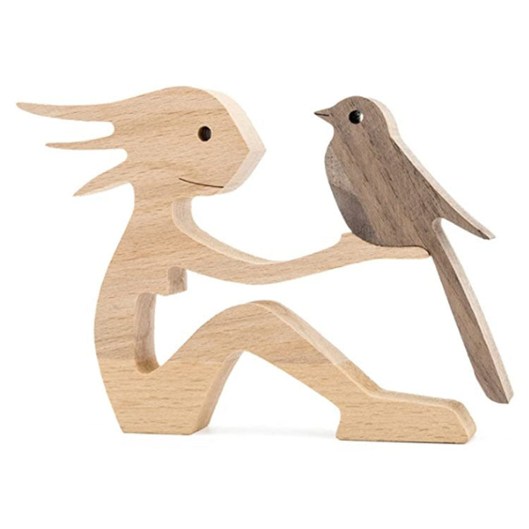 DIY Figurine Wood Dog Ornament Sculpture Home Decoration A Man A Dog Wood Sculpture Christmas Gifts Model Decor PearlNestDecor.com