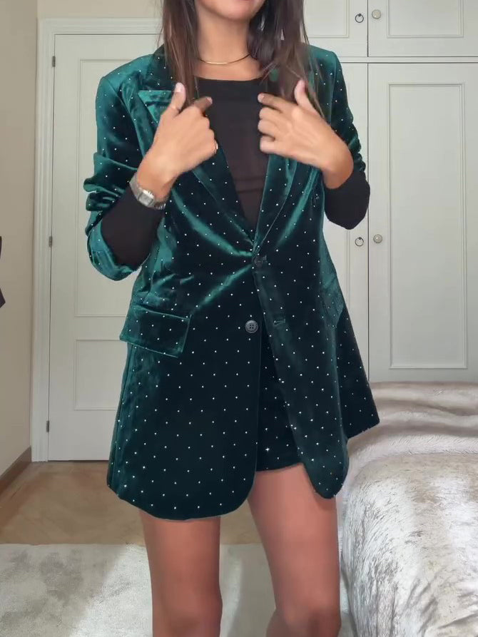 Diamond Velvet Suit Jacket & Shorts Set NorixaFashion.com