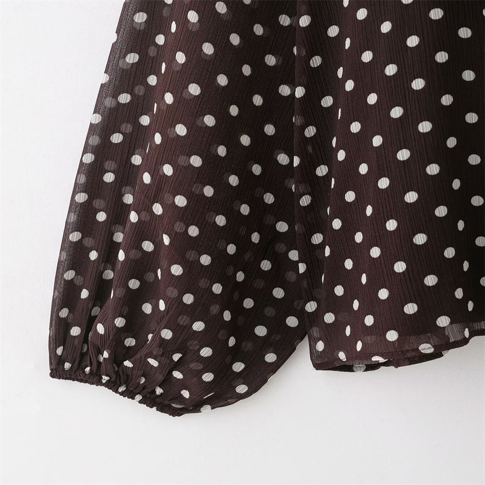 Polka Dot Long-Sleeve Shirt With Bow NorixaFashion.com