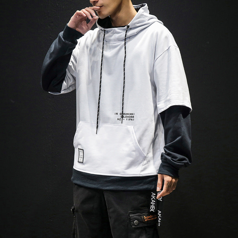 Men's Hooded Sweater Loose Fake Two Tide Brand Large Size Casual Jackets CJD