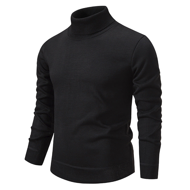 Men's Turtleneck Pullover Sweater Fashion Solid Color Fleece Lined Knitted Long-sleeved Top Clothing LadyShow.Store