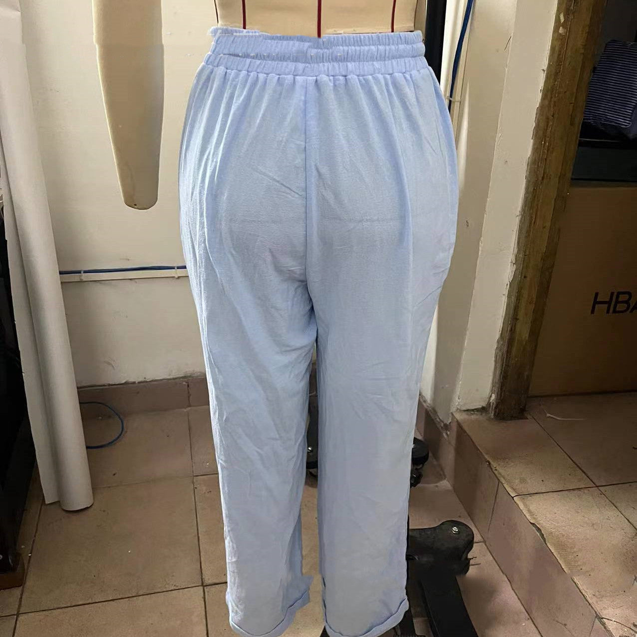 Elastic Waist Solid Cotton Hemp Pants NorixaFashion.com
