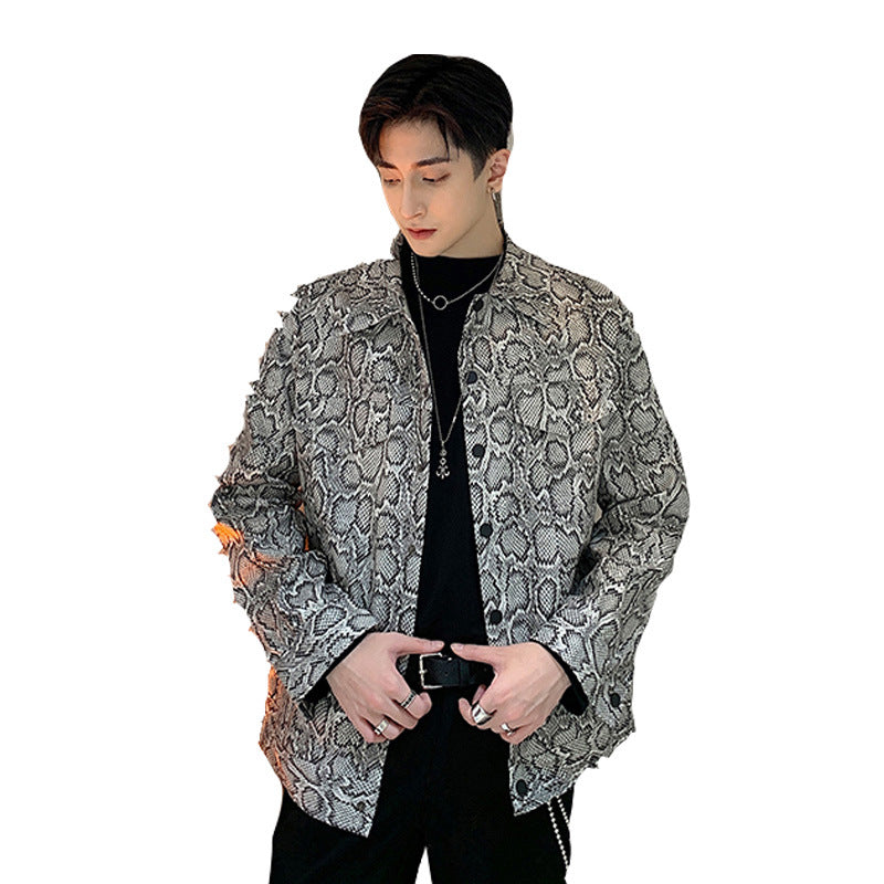Men's Vintage Snake Print Loose Jacket for Fall Fashion Pi-Mart